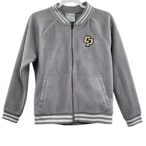 Champion Athleticwear Gray & White Sherpa Fleece Letterman Jacket Men's Size M